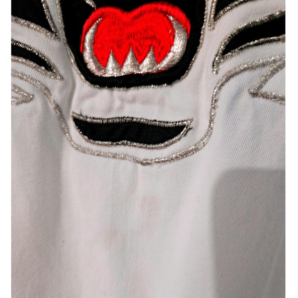 VTG 80s Trash Clothing White Tiger Jumpsuit Embroidered Denim Coveralls Belted - Picture 6 of 11